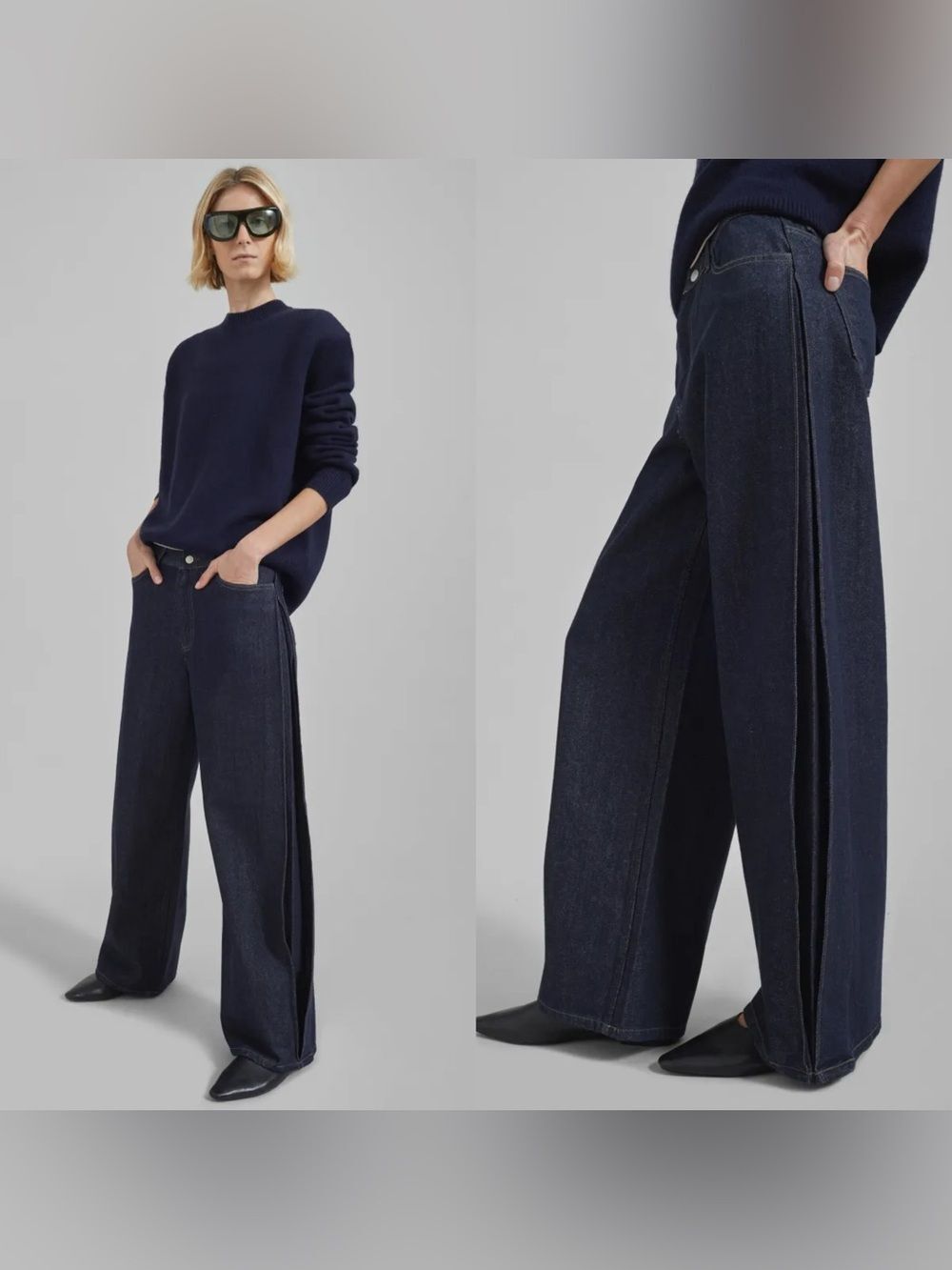NEW The Frankie Shop Lowri wide leg jeans in a dark raw wash
